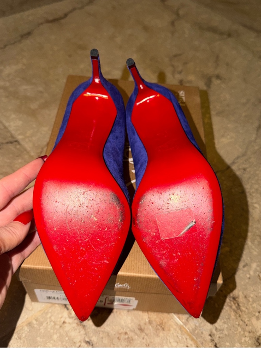 Christian Louboutin Pigalle Follies 85mm 37.5 Blue Suede + Box & Extra Heel Taps - Picture 8 of 16